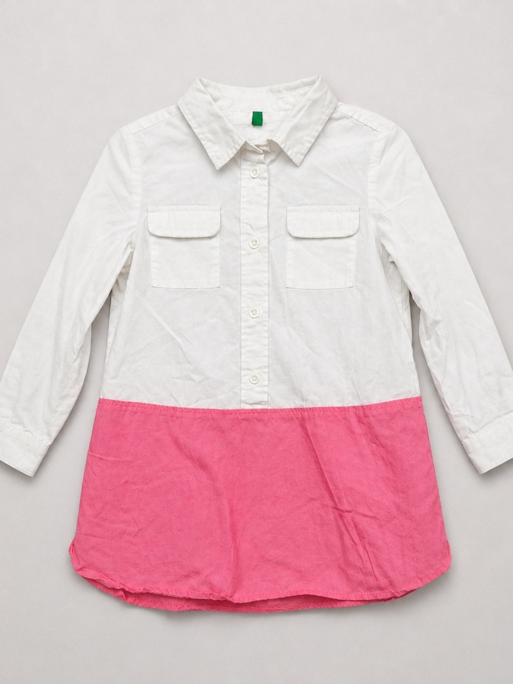 United Colors Of Benetton White and Pink Colorblock Shirt Dress - NWOT size 3-4